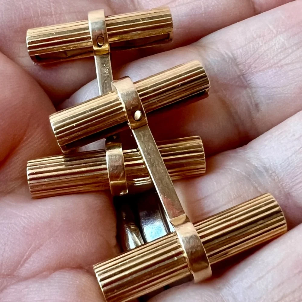 VINTAGE 14K YELLOW GOLD CUFFLINKS DESIGNER CUSTOM MADE HEAVY UNIQUE ONE OF AKIND